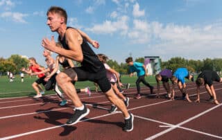 Group of young athlete runnner are training