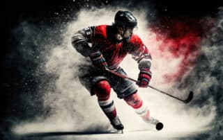 ice hockey player with stick in action. generative ai
