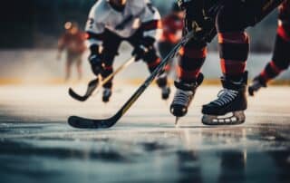 Team of hockey players playing hockey. Generative AI