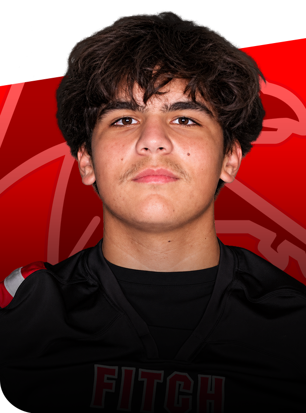 Alex Mcconnell football senior groton ct A headshot of Alex McConnell wearing a black football jersey against a red background.