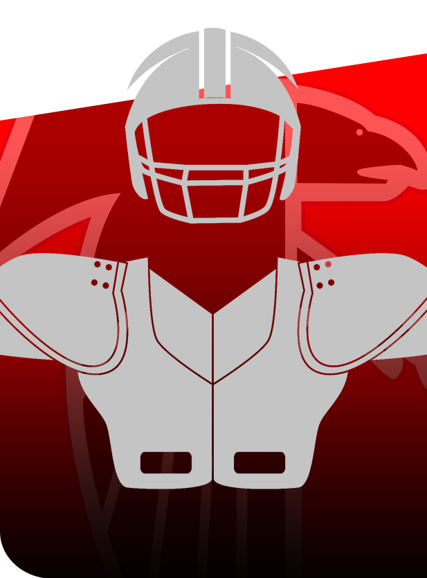 For Player without Photo Graphic of a football helmet and shoulder pads against a red background with a faint eagle silhouette.