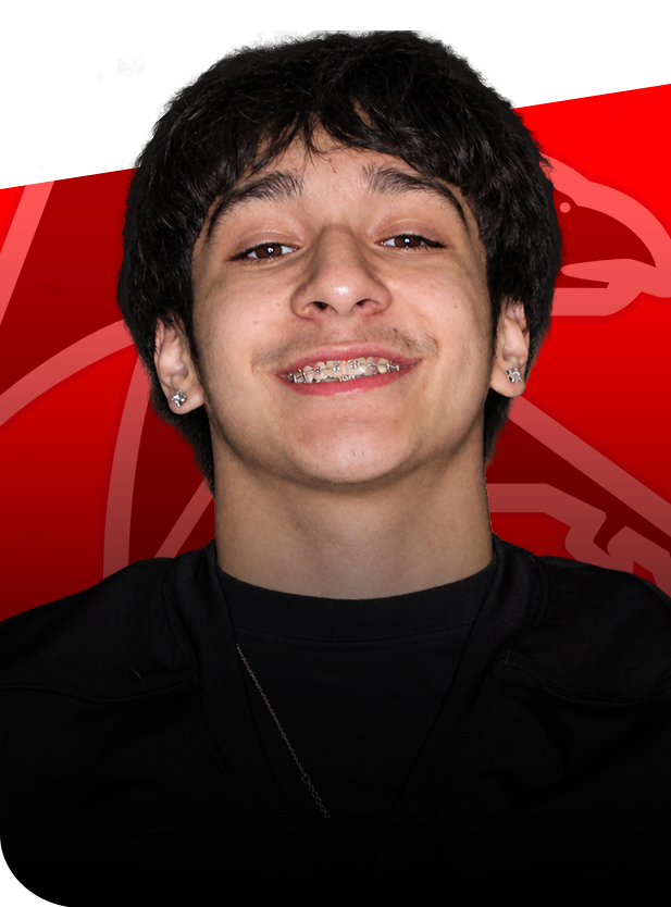 Isiah Mcgrade football senior groton ct Isaiah Mcgrade, a football player, smiling in a team jersey against a red background.